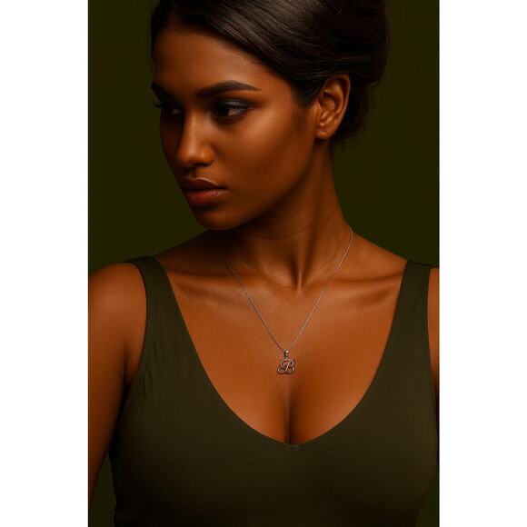 Letter Script Initial Necklace in Sterling Silver – Free 18 Inch Cable Chain - Picture 2 of 5